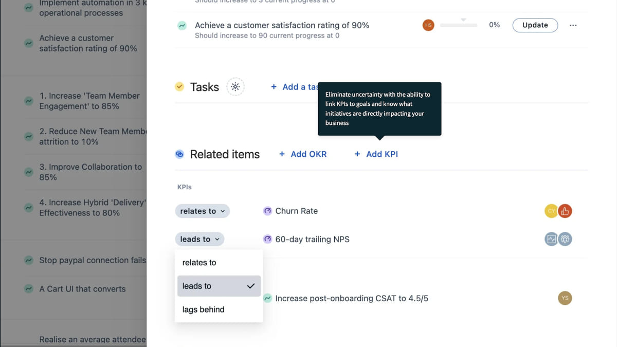 KPI to OKR and task linking