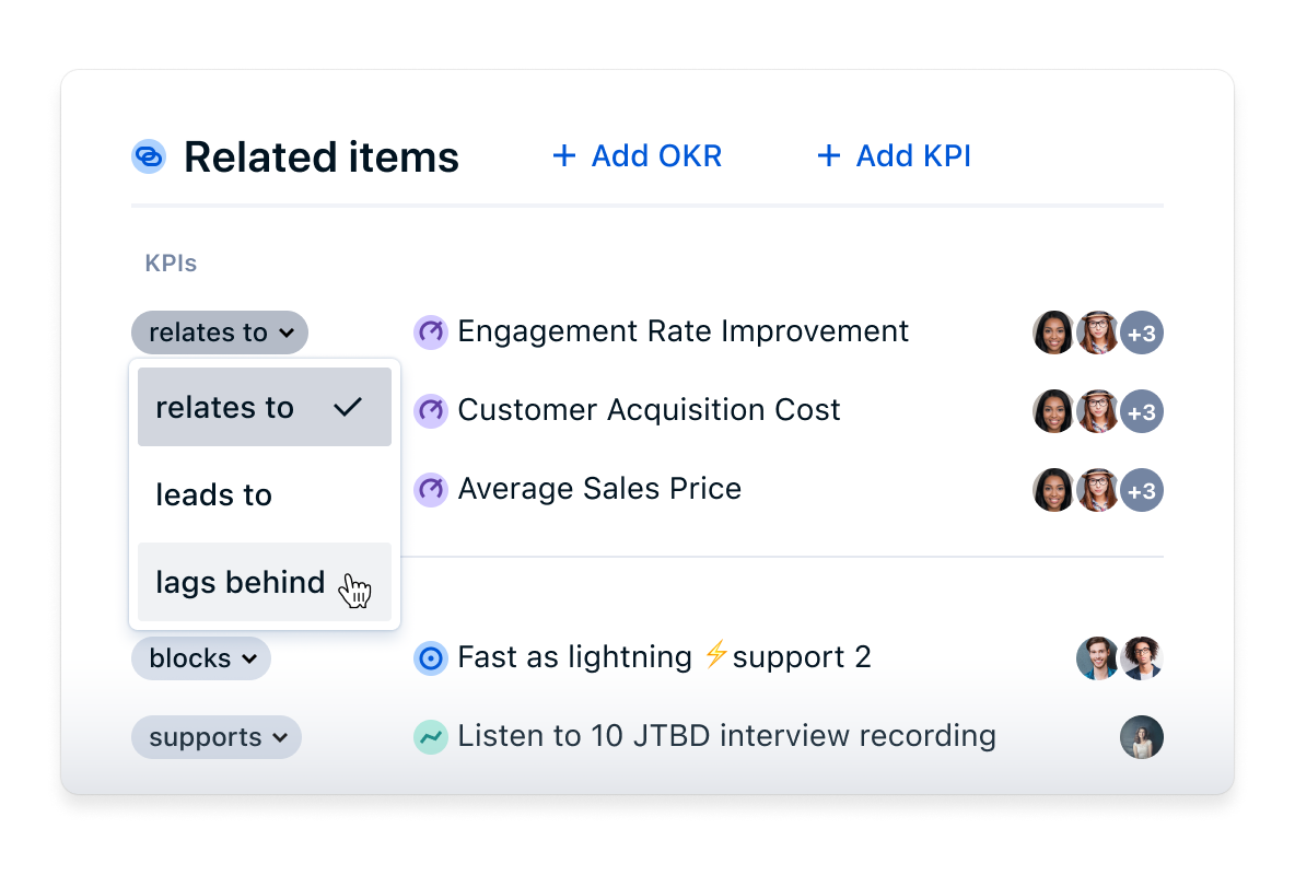 Related goal and KPI linking element image